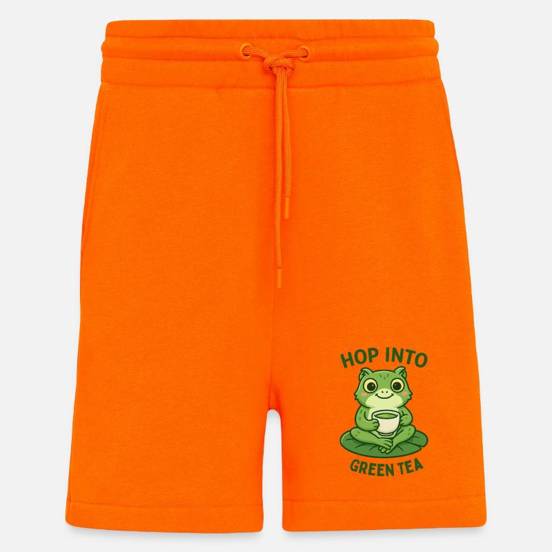 Green Frog Drinking Tea Animals Design - Shorts - made by SPREAD - SUNSET ORANGE