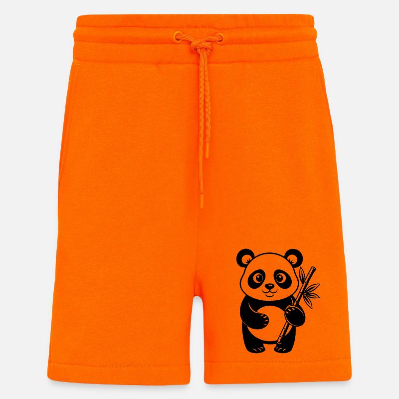 Panda avec bambou - Short bio décontracté fabriqué en UE - SUNSET ORANGE