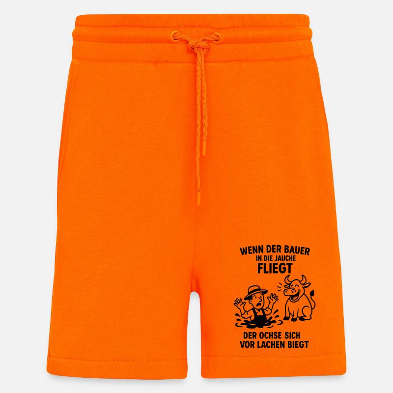 Farmer Slurry disant blague Bœuf - Short bio décontracté fabriqué en UE - SUNSET ORANGE