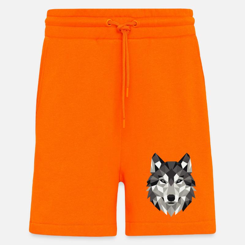 Géométrie Lowpoly de Wolf Head - Short bio décontracté fabriqué en UE - SUNSET ORANGE