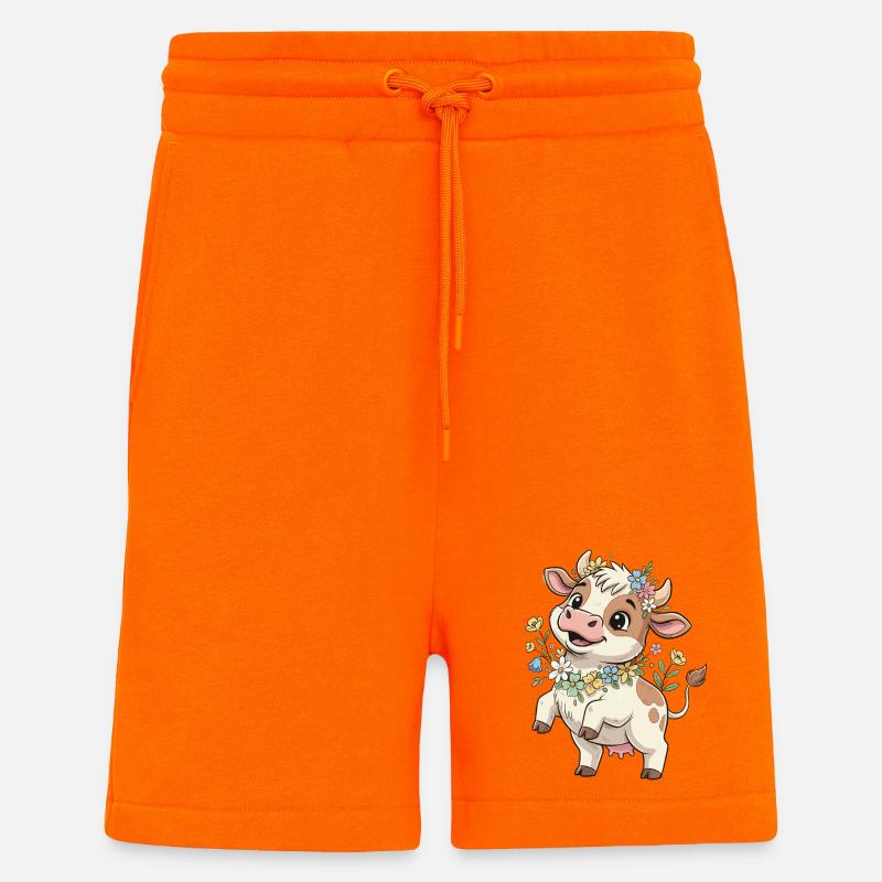Kuh mit Blumenkranz - Shorts - made by SPREAD - SUNSET ORANGE