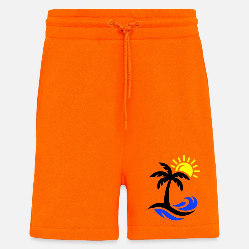 Océan Palm Tree Beach - Short bio décontracté fabriqué en UE - SUNSET ORANGE
