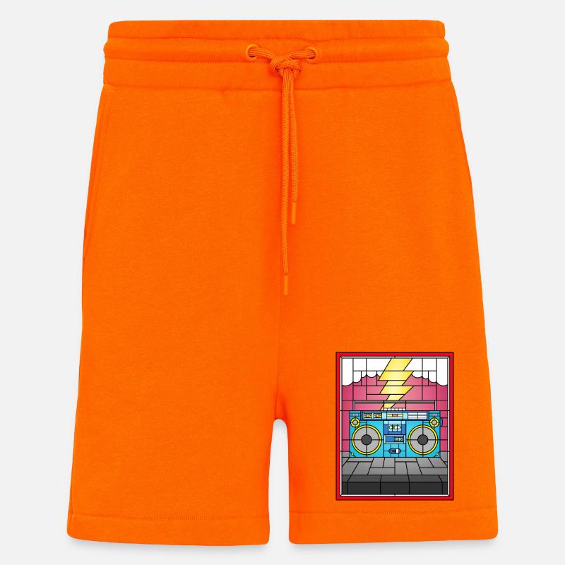 Illustration de Boombox en vitrail - Short bio décontracté fabriqué en UE - SUNSET ORANGE