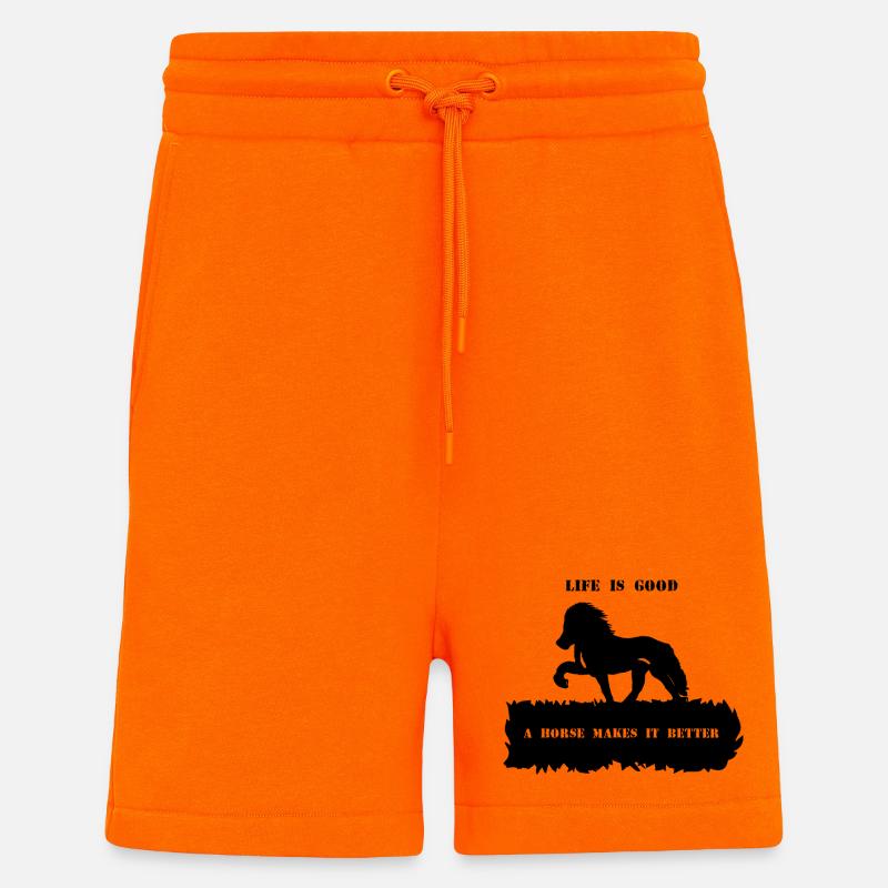 Spruch 2 mit Pferd 1 schwarz - Shorts - made by SPREAD - SUNSET ORANGE