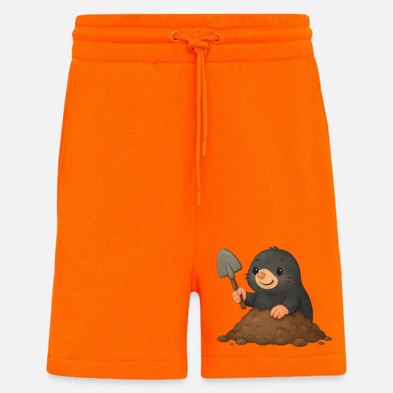 Cute mole with shovel - Shorts - made by SPREAD - SUNSET ORANGE