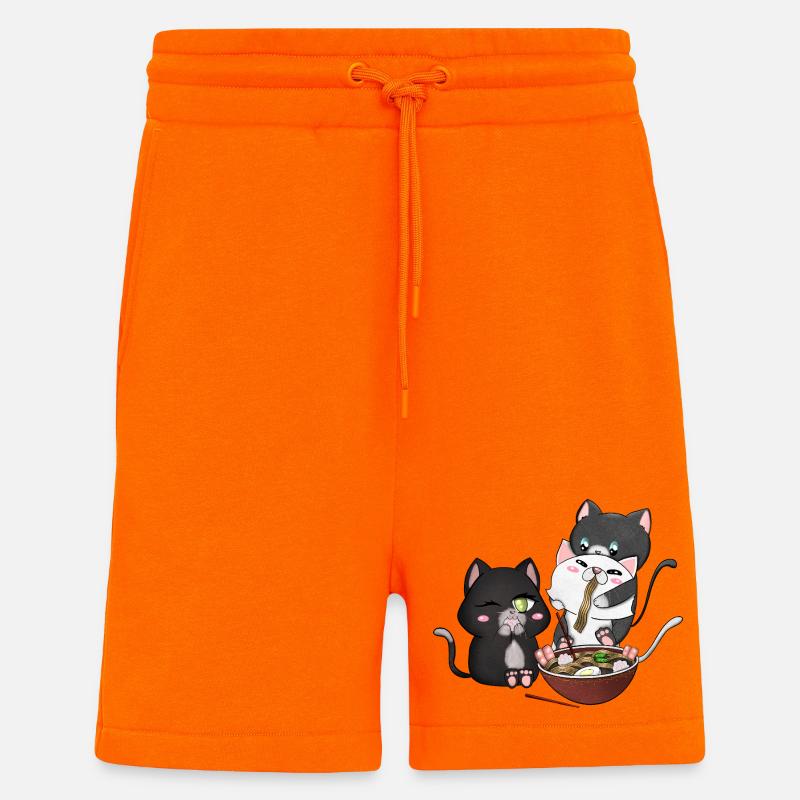 chats mangeant des ramen - Short bio décontracté fabriqué en UE - SUNSET ORANGE