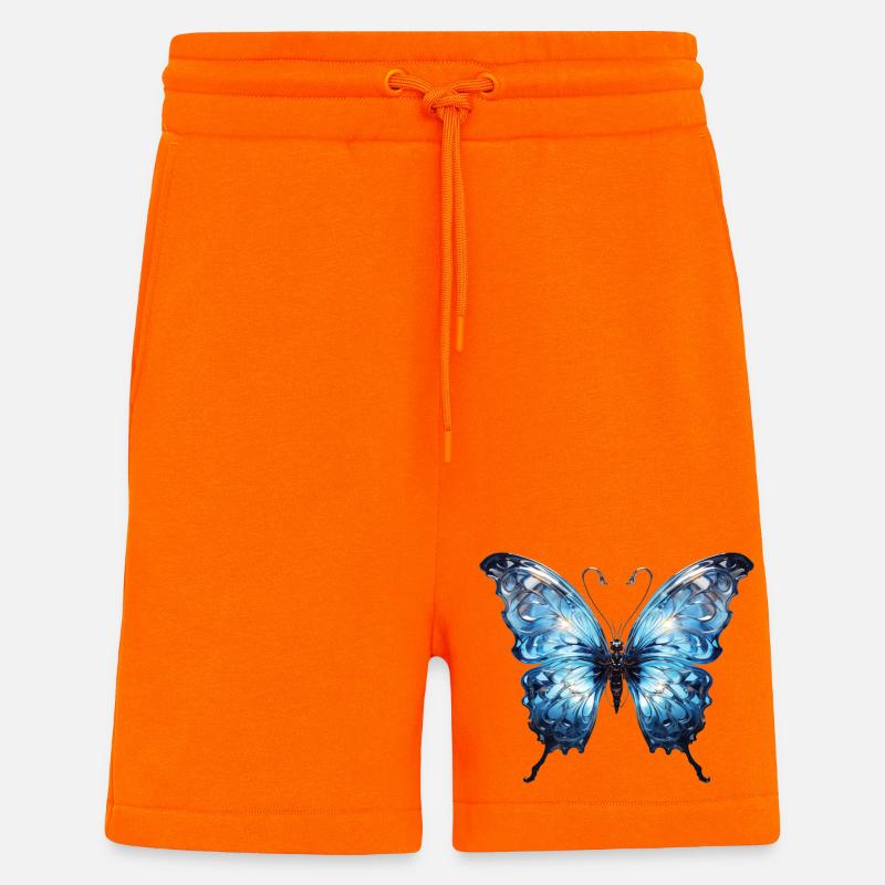 Papillon bleu - Design d’insecte brillant - Short bio décontracté fabriqué en UE - SUNSET ORANGE