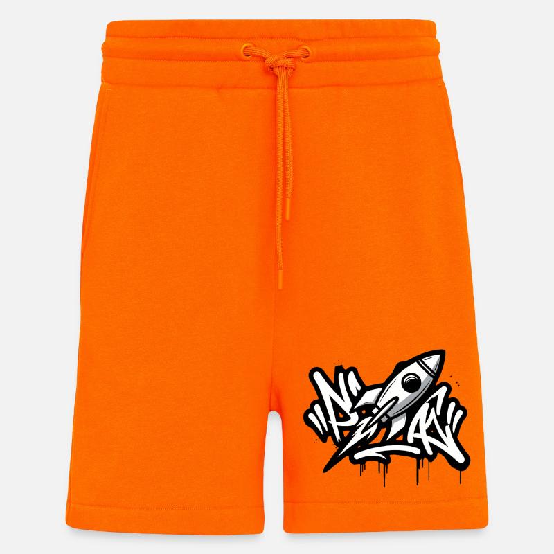 Fusée graffiti en noir et blanc - Short bio décontracté fabriqué en UE - SUNSET ORANGE