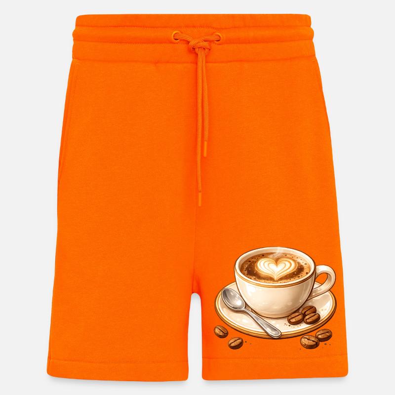 Illustration au café avec cœur - Short bio décontracté fabriqué en UE - SUNSET ORANGE