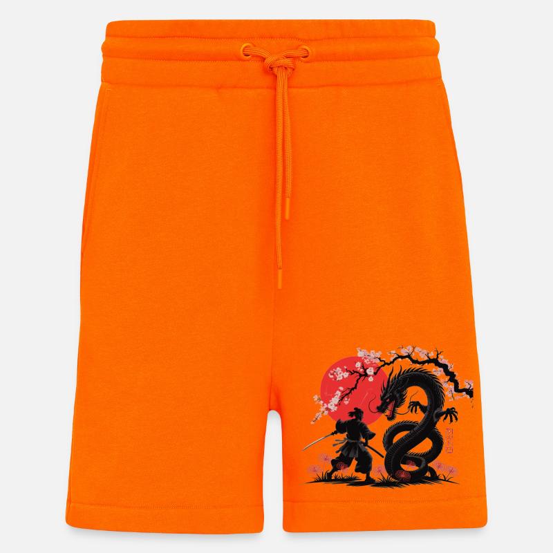 Samurai vs Drage Skjorte Dragekamp - Organic relaxed shorts made in EU - SUNSET ORANGE