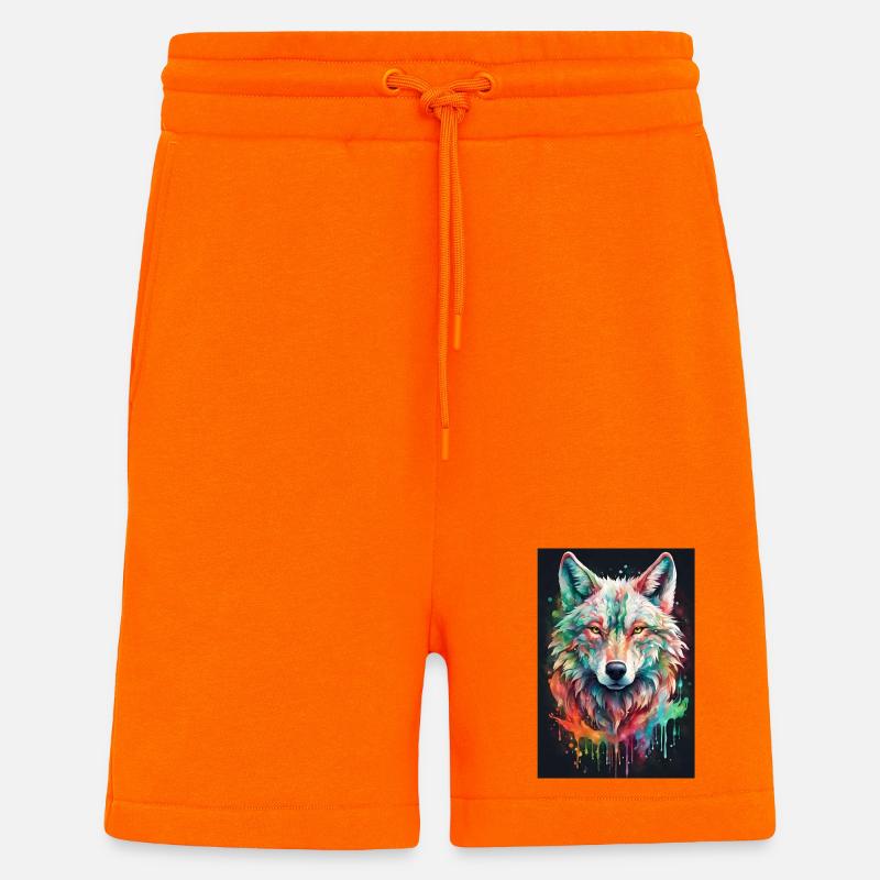 Bunter Wolfkopf Farbexplosion - Shorts - made by SPREAD - SUNSET ORANGE