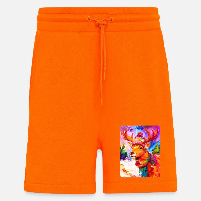 Renne avec chapeau à pompon - Short bio décontracté fabriqué en UE - SUNSET ORANGE