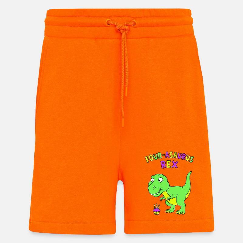 4e anniversaire du Quatre-Asaurus Rex - Short bio décontracté fabriqué en UE - SUNSET ORANGE