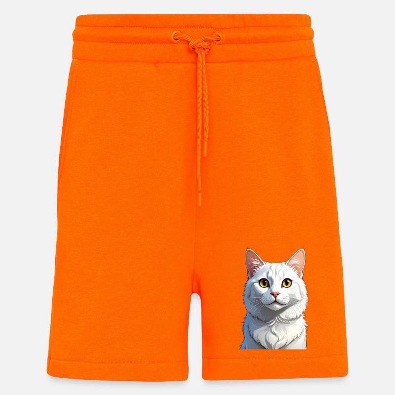 Chat blanc - Short bio décontracté fabriqué en UE - SUNSET ORANGE