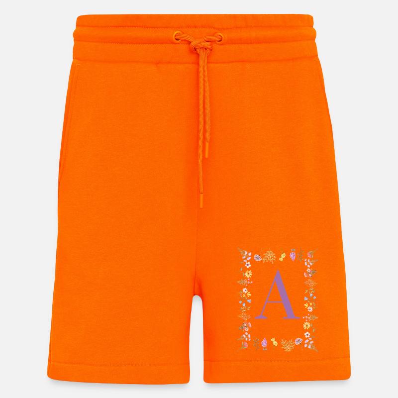 Initiale florale - Short bio décontracté fabriqué en UE - SUNSET ORANGE