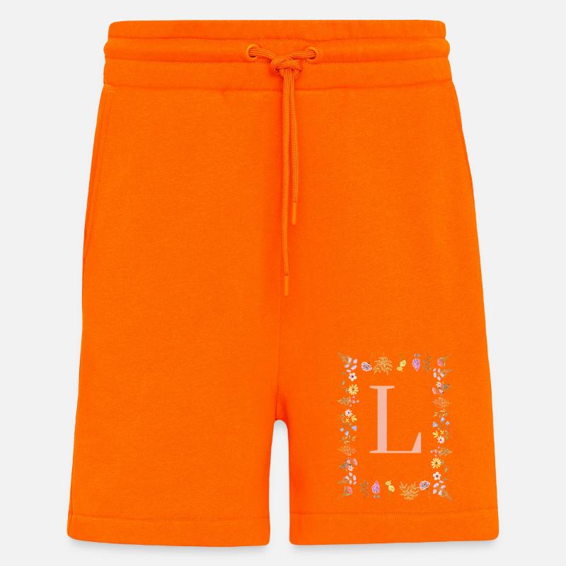 Initiales florales « L », lettres monogrammes - Short bio décontracté fabriqué en UE - SUNSET ORANGE