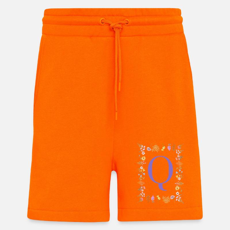 Monogramme « Q », initiales florales - Short bio décontracté fabriqué en UE - SUNSET ORANGE