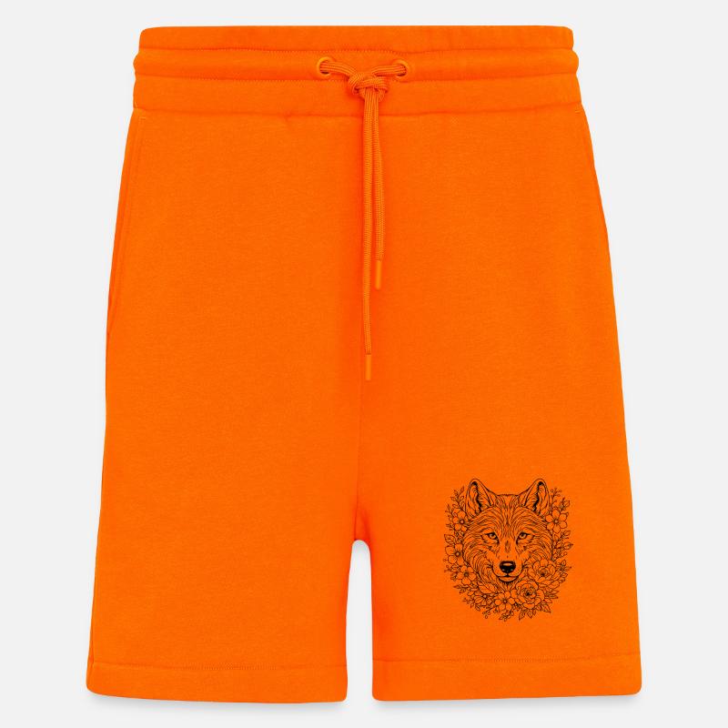 Art de géométrie du Loup Sacré - Short bio décontracté fabriqué en UE - SUNSET ORANGE