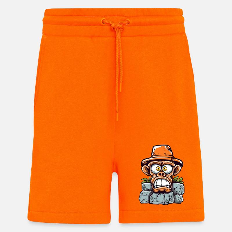 Breloque singe aventureux - Short bio décontracté fabriqué en UE - SUNSET ORANGE