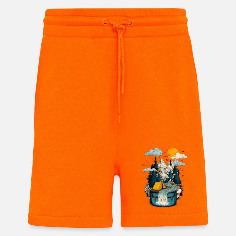 Mountain Lake Path - Camping Backpacker Motif - Shorts - made by SPREAD - SUNSET ORANGE