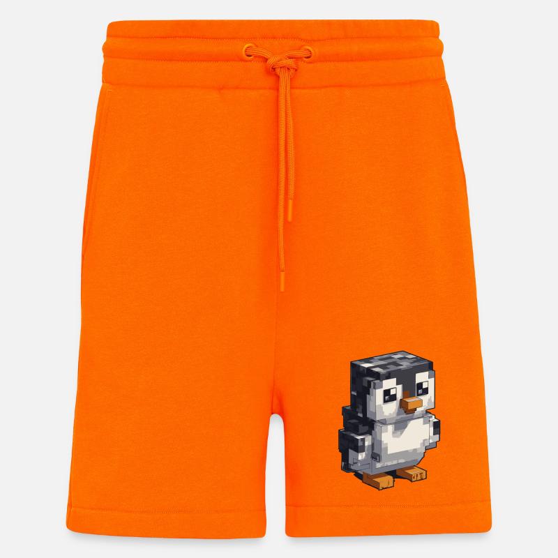 Mignon pingouin pixel - Short bio décontracté fabriqué en UE - SUNSET ORANGE
