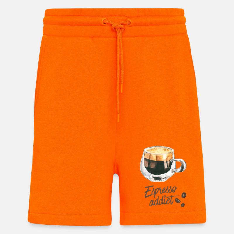 Espresso Addict - Art du café aquarelle - Short bio décontracté fabriqué en UE - SUNSET ORANGE