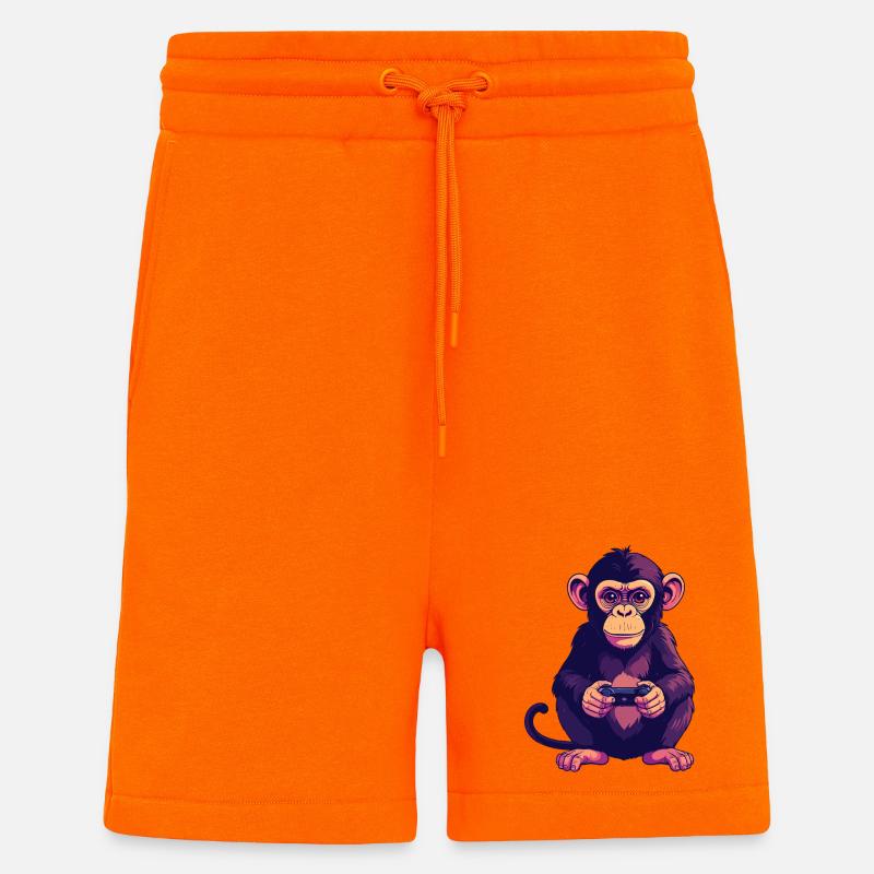 Affe am Controller zockt Konsole Gaming - Shorts - made by SPREAD - SUNSET ORANGE