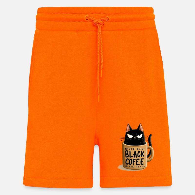 Schwarze Katze im Kaffeebecher - Shorts - made by SPREAD - SUNSET ORANGE