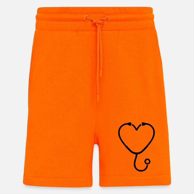 Plan de médecine cardiaque par stéthoscope - Short bio décontracté fabriqué en UE - SUNSET ORANGE