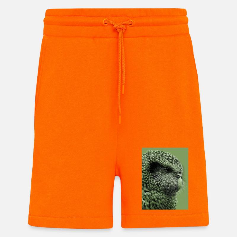 Illustration Kakapo en vert - Short bio décontracté fabriqué en UE - SUNSET ORANGE