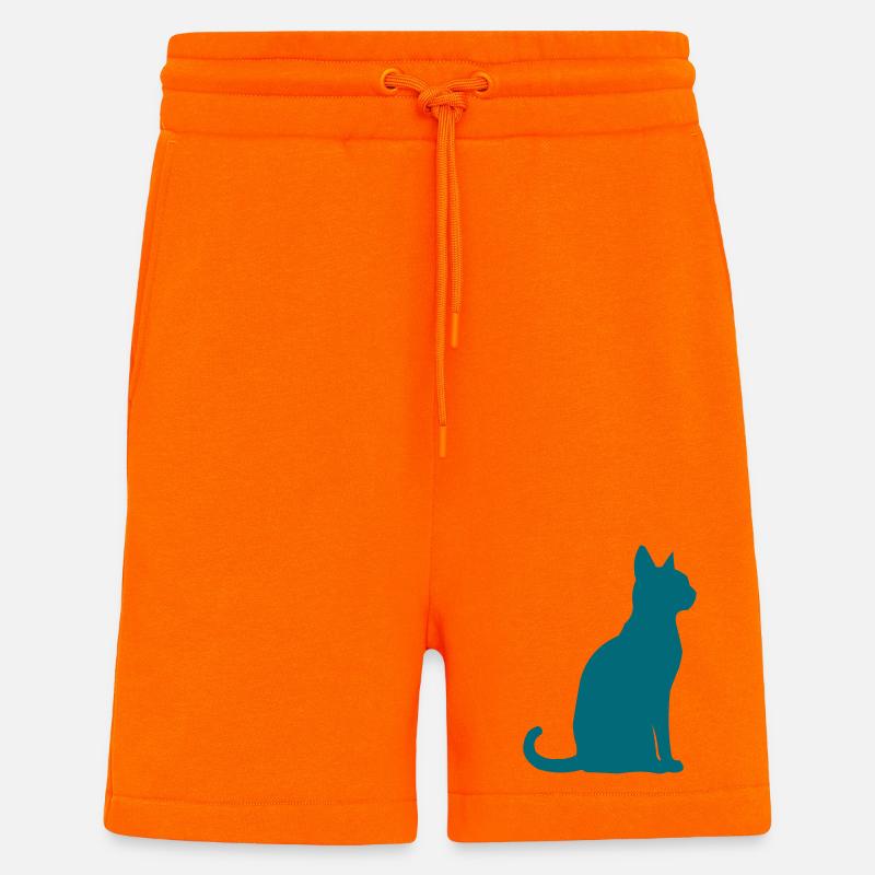 Silhouette de chat sarcelle - Short bio décontracté fabriqué en UE - SUNSET ORANGE