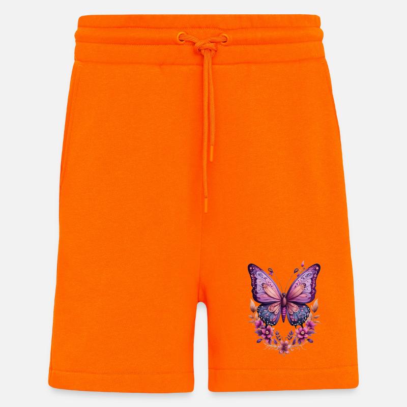 Violetter Schmetterling mit Blüten  - Shorts - made by SPREAD - SUNSET ORANGE