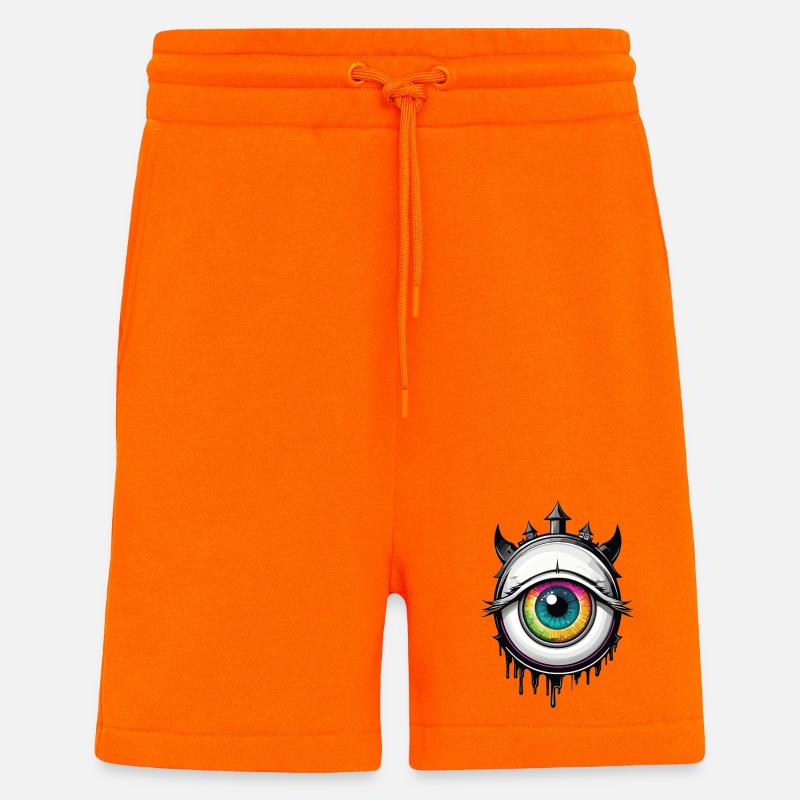 Ojo con cuernos - Pantalones cortos ecológicos de corte relaxed fabricados en la UE - SUNSET ORANGE