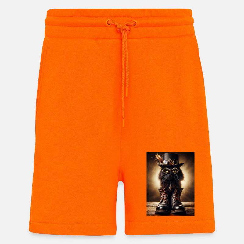 Steampunk Black Cat mit stylischen Accessoires - Shorts - made by SPREAD - SUNSET ORANGE