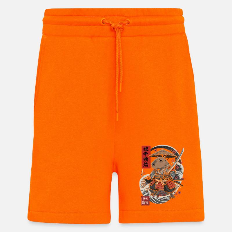 Samurai Capybara Combat Illustration - Shorts - made by SPREAD - SUNSET ORANGE