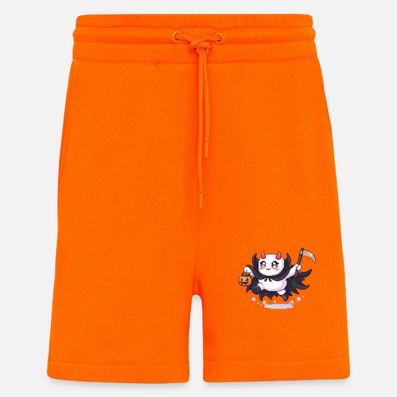 Pixel Halloween Demon avec Jack-o-lantern - Short bio décontracté fabriqué en UE - SUNSET ORANGE