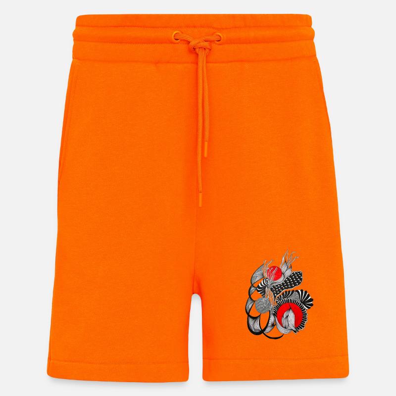 Cercles de fleurs monochromes avec rouge - Short bio décontracté fabriqué en UE - SUNSET ORANGE