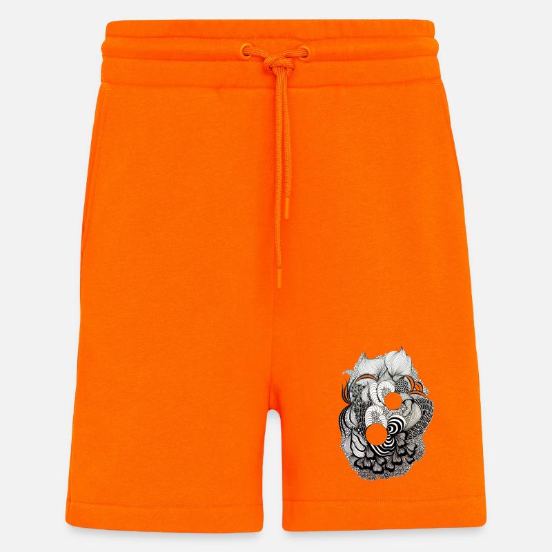 Black and White Flower Ring Pattern - Shorts - made by SPREAD - SUNSET ORANGE