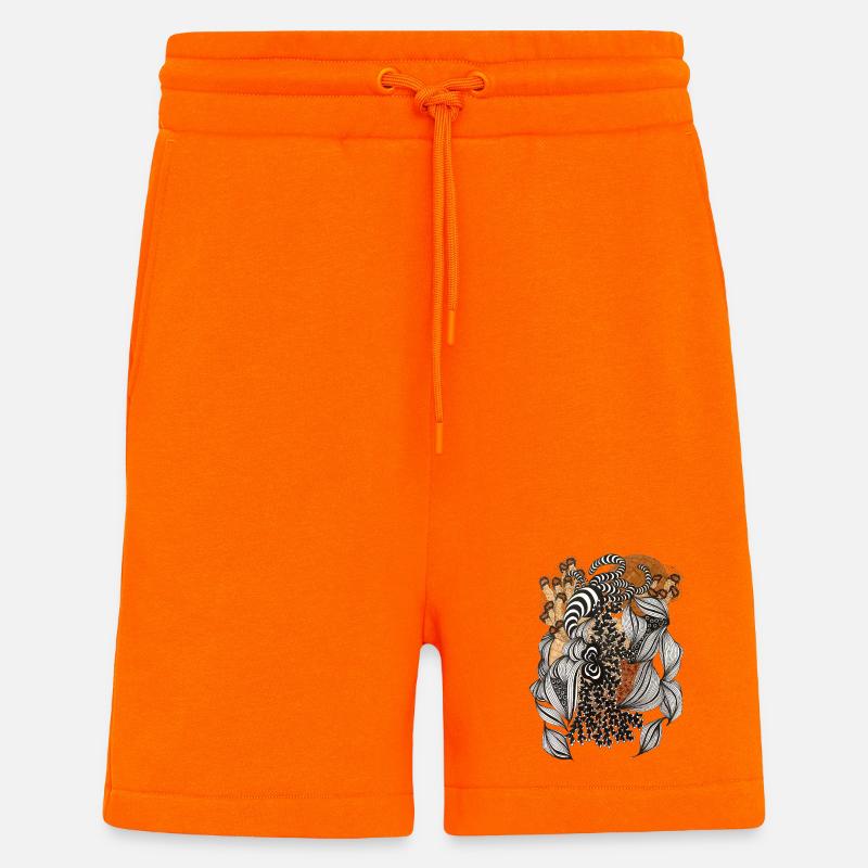 Spirale botanique noire et blanche - Short bio décontracté fabriqué en UE - SUNSET ORANGE