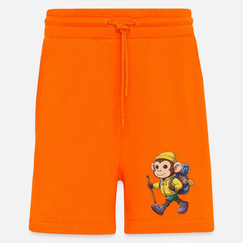 Cute Monkey Hiking Camping Adventure Backpacker - Shorts - made by SPREAD - SUNSET ORANGE