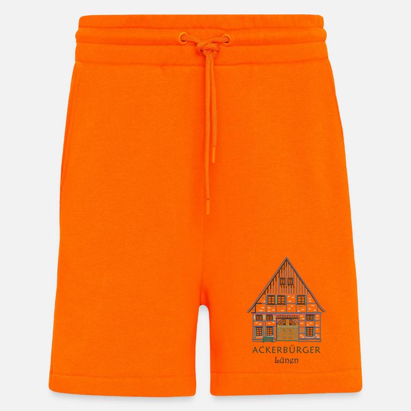 Lünen, district d’Unna, dessin de l’Ackerbürgerhaus - Short bio décontracté fabriqué en UE - SUNSET ORANGE