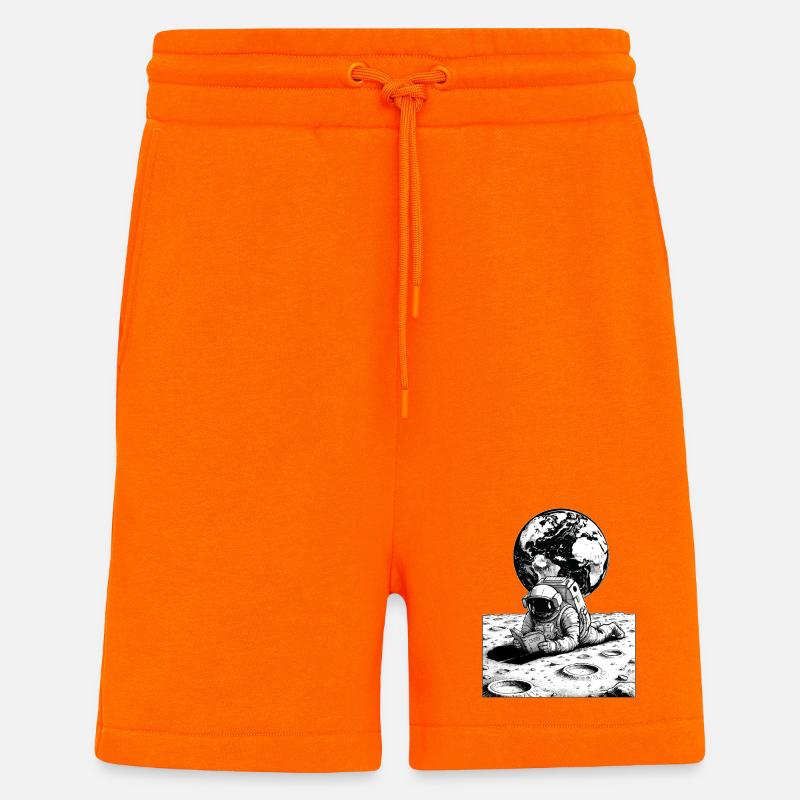 Astronaute Lecture Lune Terre - Short bio décontracté fabriqué en UE - SUNSET ORANGE