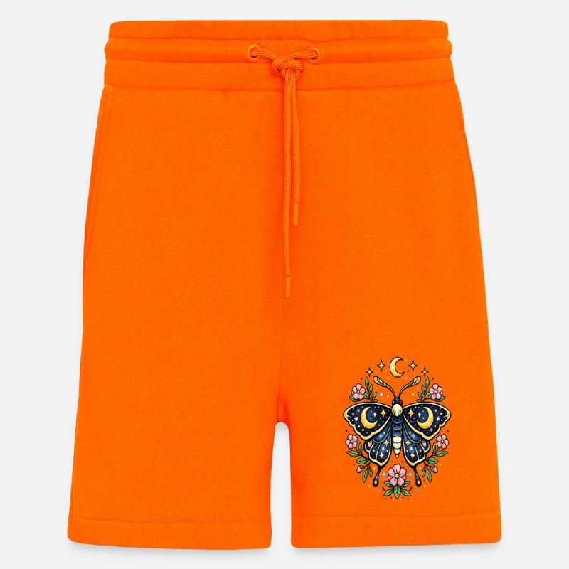Papillon céleste lune fleurs étoiles - Short bio décontracté fabriqué en UE - SUNSET ORANGE