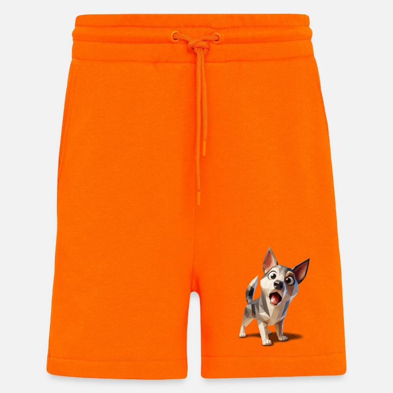 Chiot chien surpris lowpoly - Short bio décontracté fabriqué en UE - SUNSET ORANGE
