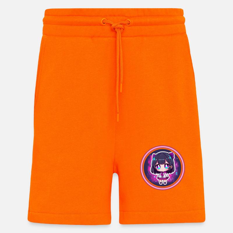 Neon Chibi dans la Cyber City - Short bio décontracté fabriqué en UE - SUNSET ORANGE
