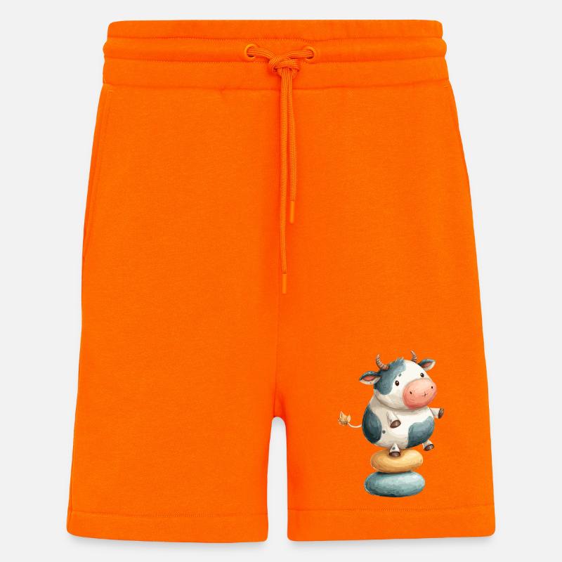 Vache en équilibre sur des donuts - Short bio décontracté fabriqué en UE - SUNSET ORANGE