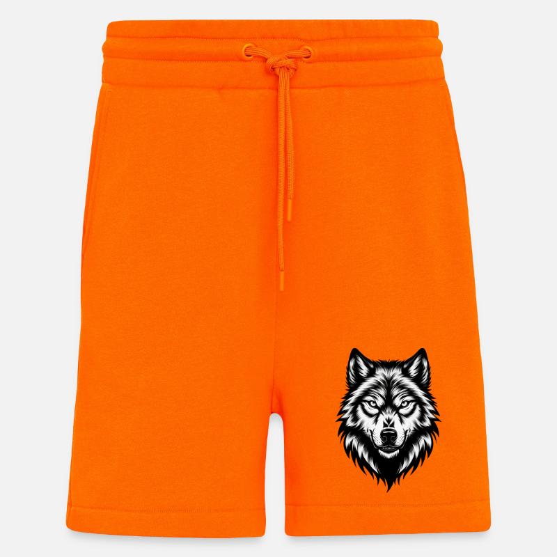 Wild Wolf's Head – Black & White - Shorts - made by SPREAD - SUNSET ORANGE