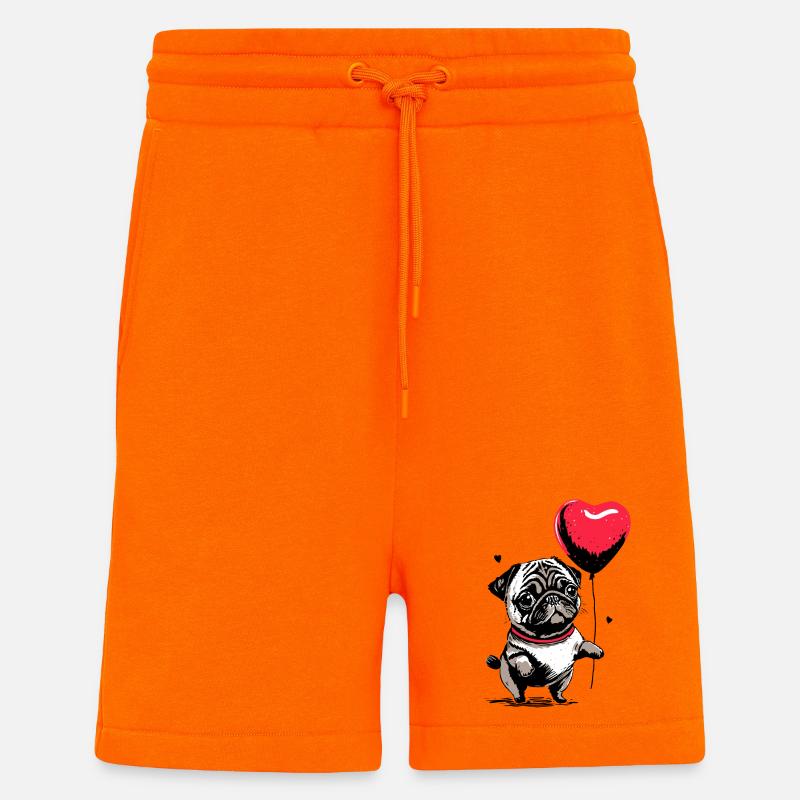 Mops mit Herz Luftballon - Heartful Creatures - Shorts - made by SPREAD - SUNSET ORANGE