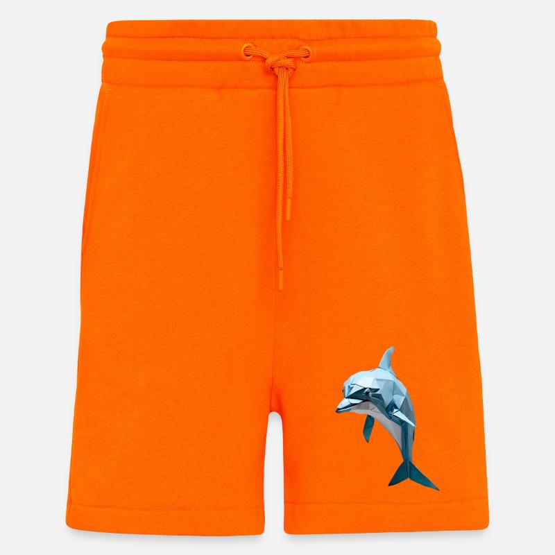 Bleu Low-Poly Dolphin - Short bio décontracté fabriqué en UE - SUNSET ORANGE