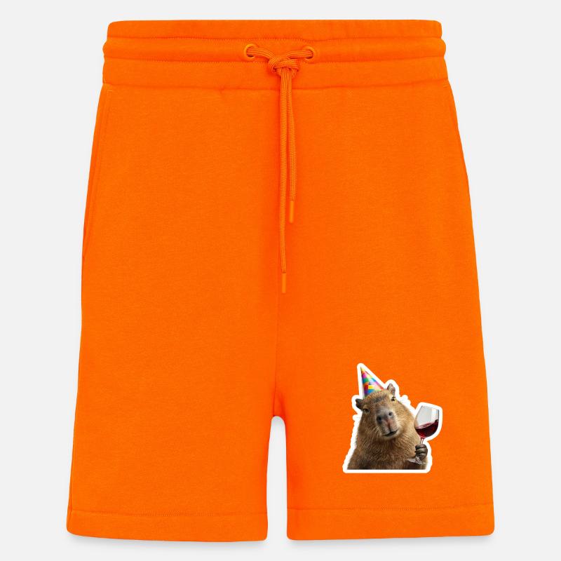 Capybara im Party Modus mit Wein - Shorts - made by SPREAD - SUNSET ORANGE